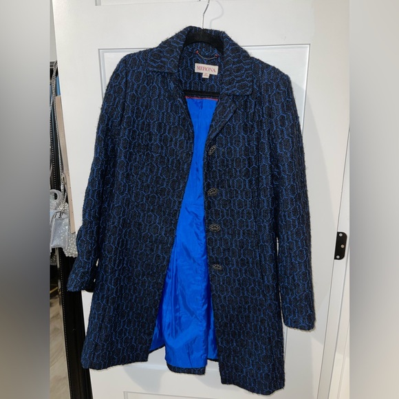 Black and Royal Blue Ruffle Pea Coat - Picture 2 of 7